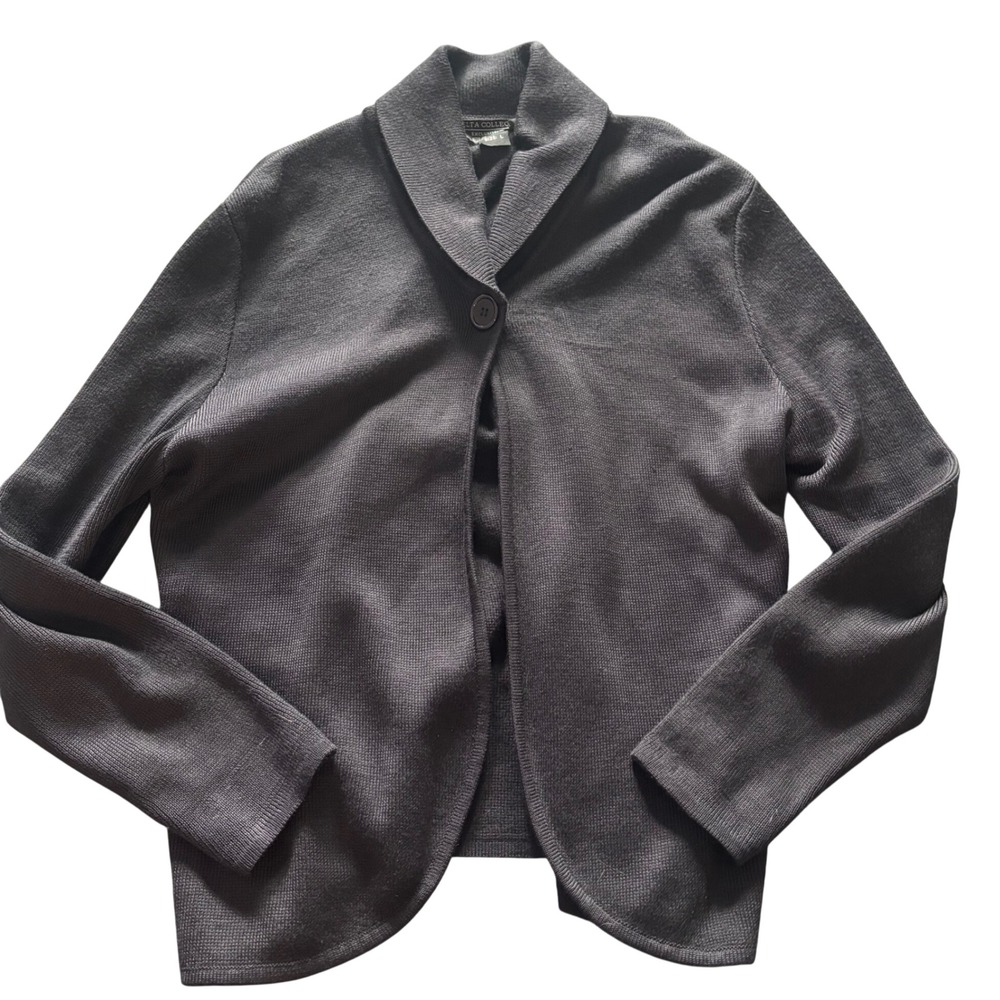 VTG black Shawl Collar Single Button Cardigan Sweater old money size large